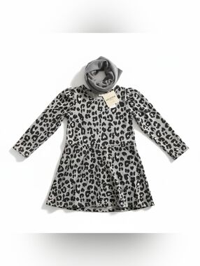 NWT Arizona Jean Co. Girls' Gray Leopard Print Long-Sleeve Dress w/ Scarf